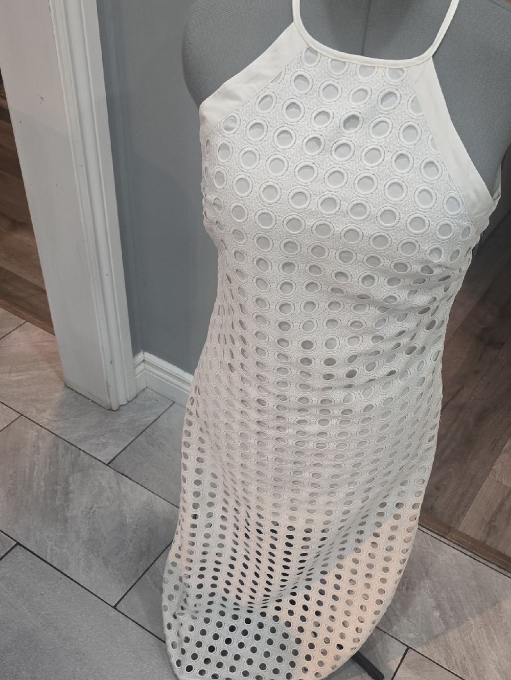 Anthropologie White Eyelet Halter Maxi Dress